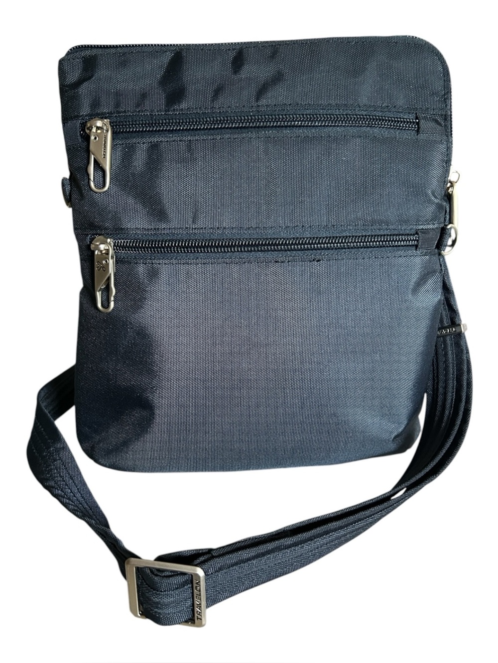 Travelon Anti-Theft Classic Slim Double Zip Crossbody Bag in Midnight Blue